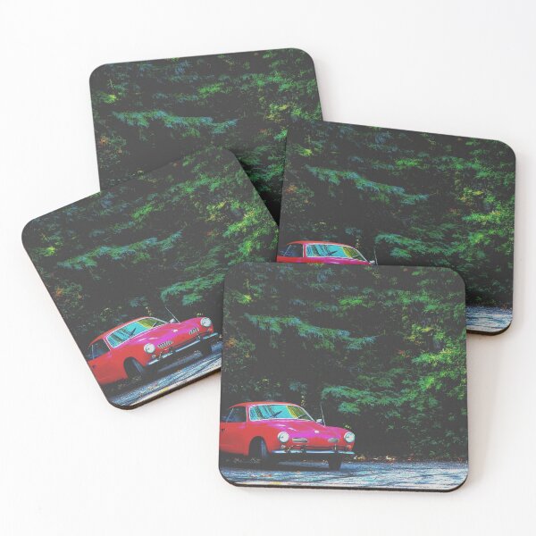 Item preview, red classic car in the forest with green tree background designed and sold by Mrvell.