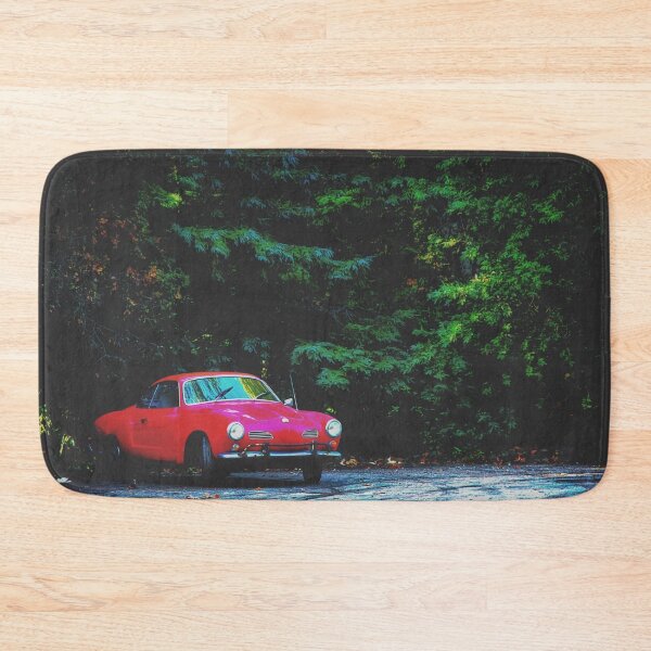 Item preview, red classic car in the forest with green tree background designed and sold by Mrvell.