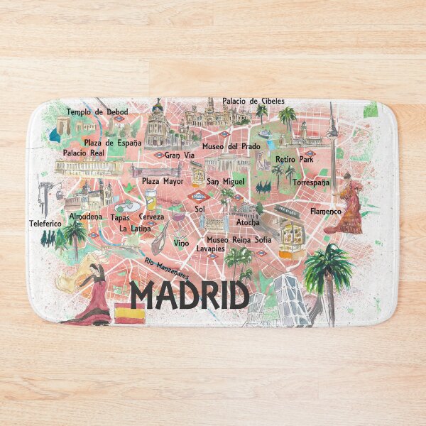 Item preview, Madrid Spain Illustrated Travel Map with Roads Landmarks and Tourist Highlights  designed and sold by artshop77.