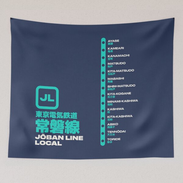 Item preview, Tokyo Joban Line Train Station List Map Navy designed and sold by VoodooCircus.