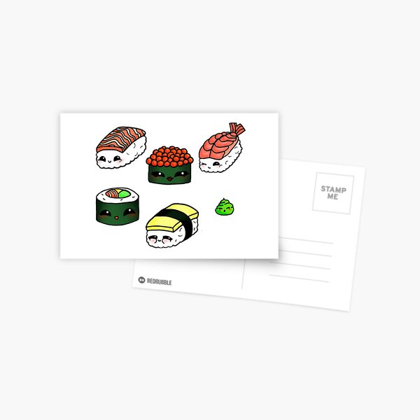 Sushi Divertido - Kawaii ilustración de tu comida japonesa favorita Postal