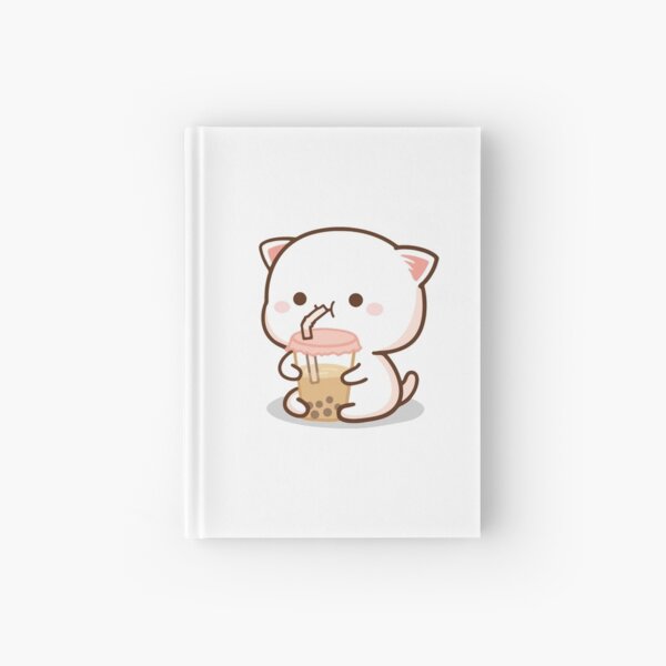 Peach and Goma Mochi Cat Bubble Tea Hardcover Journal