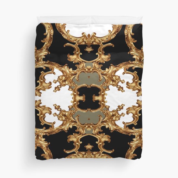 Golden ornamental baroque symmetrical Duvet Cover