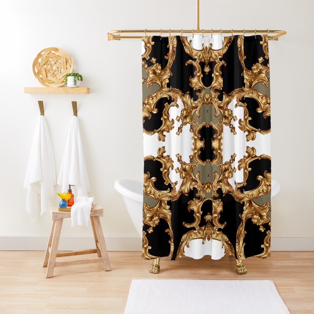 Golden ornamental baroque symmetrical Shower Curtain