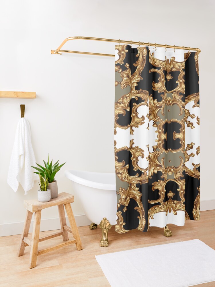 Alternate view of Golden ornamental baroque symmetrical Shower Curtain