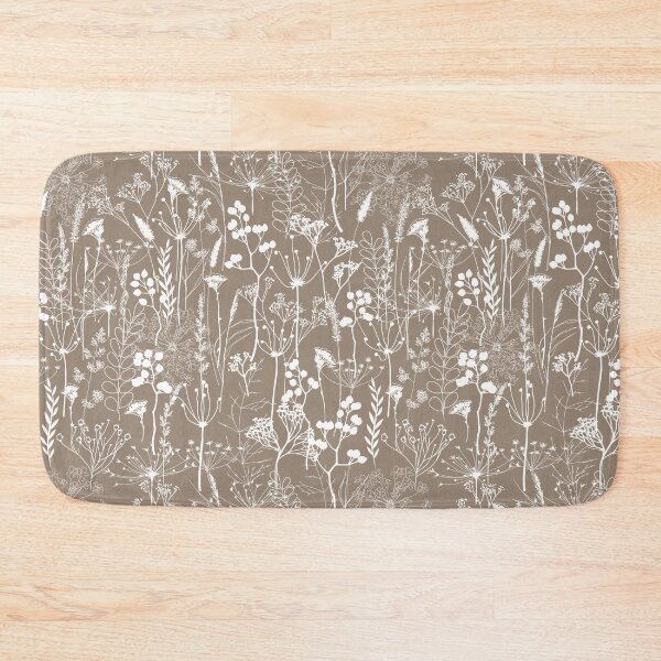 Item preview, White herbal silhouette seamless pattern on dark beige. Wild herbs. Wild life designed and sold by Yulia Chepurova.