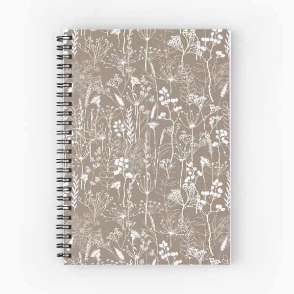Item preview, White herbal silhouette seamless pattern on dark beige. Wild herbs. Wild life designed and sold by Yulia Chepurova.