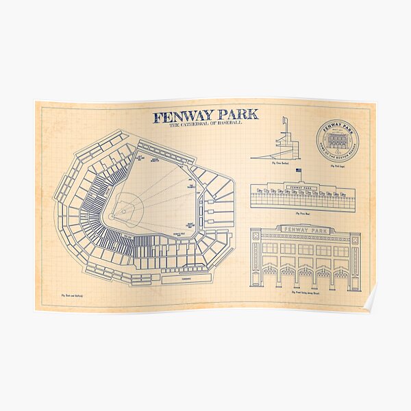 Fenway Park. The Cathedral of Baseball (Old Blue Grid) Poster