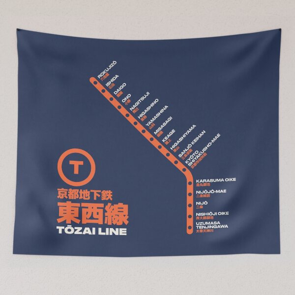 Item preview, Kyoto Tozai Line Train Station List Map Navy designed and sold by VoodooCircus.