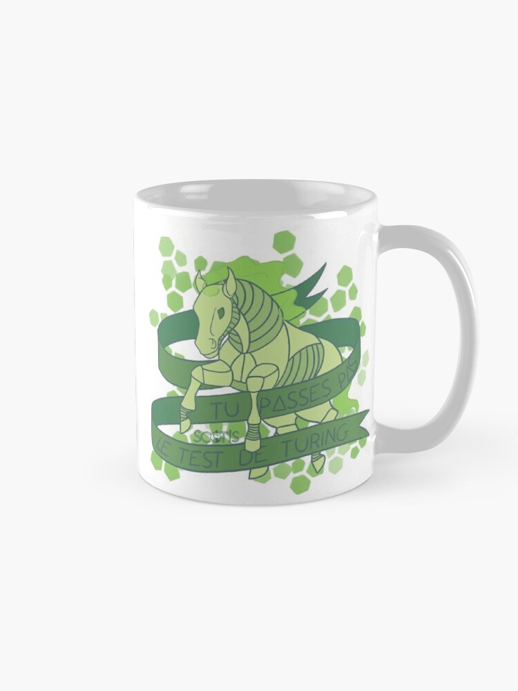 Aperçu 5 sur 6. Mug à café avec l'œuvre Tu passes pas le test de Turing [Insulter avec poney] créée et vendue par ScotisFr.