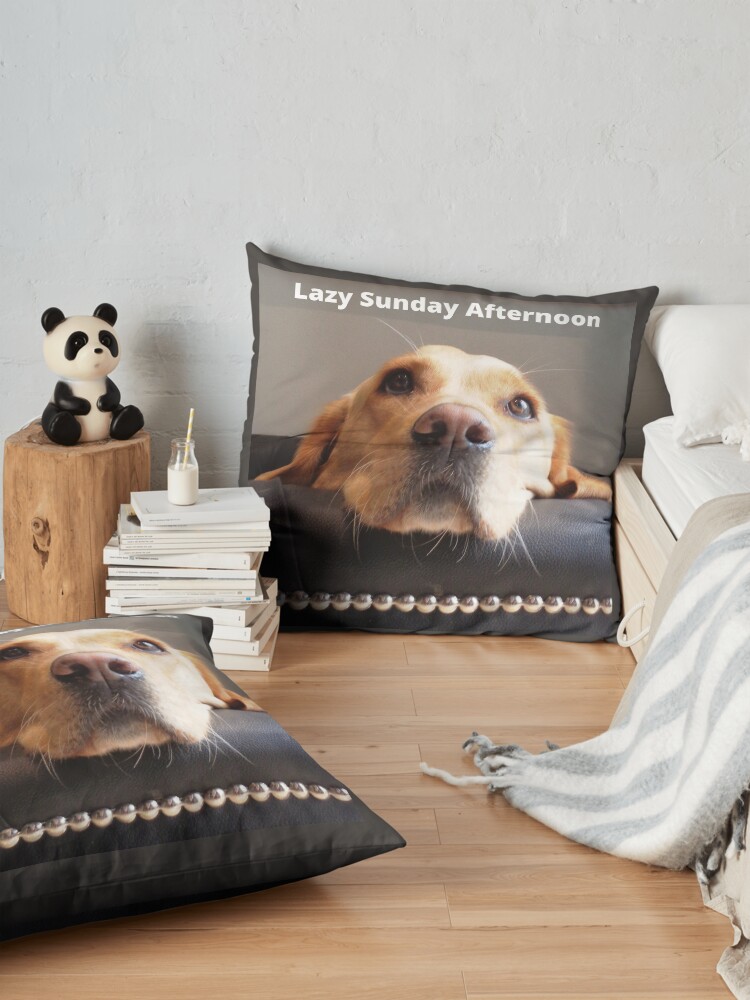 Alternate view of Lazy Sunday Afternoon, dog image. Floor Pillow