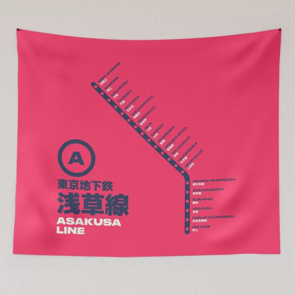 Item preview, Tokyo Asakusa Line Train Station List Map Red designed and sold by VoodooCircus.