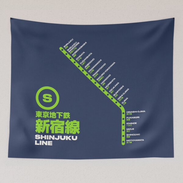 Item preview, Tokyo Shinjuku Line Train Station List Map Navy designed and sold by VoodooCircus.
