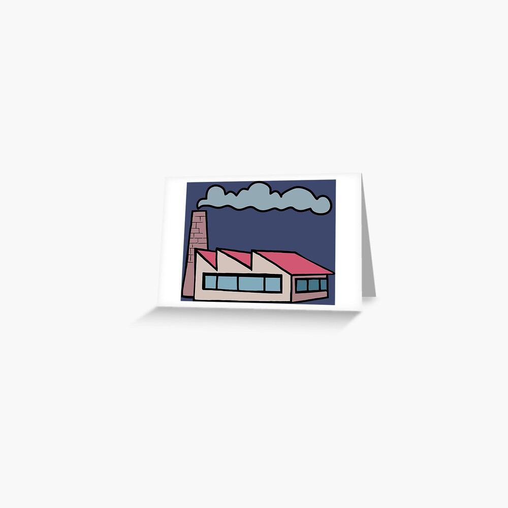 factory building and a smoking chimney Greeting Card
