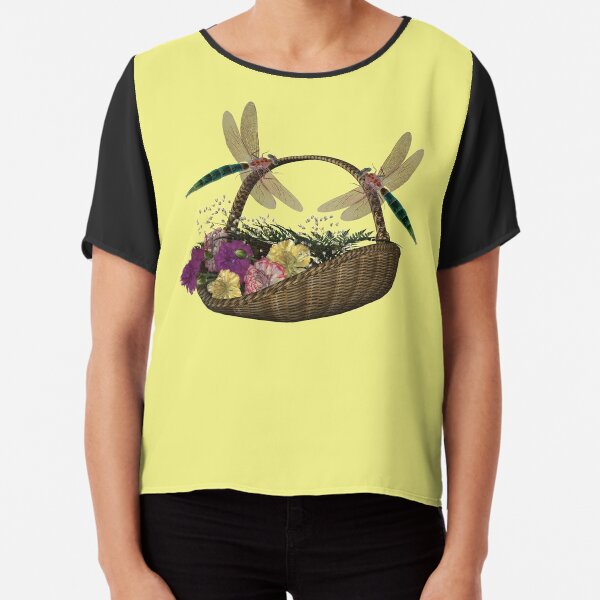 Dragonflies Wicker Flower Basket Chiffon Top