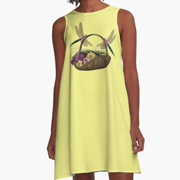 Dragonflies Wicker Flower Basket A-Line Dress