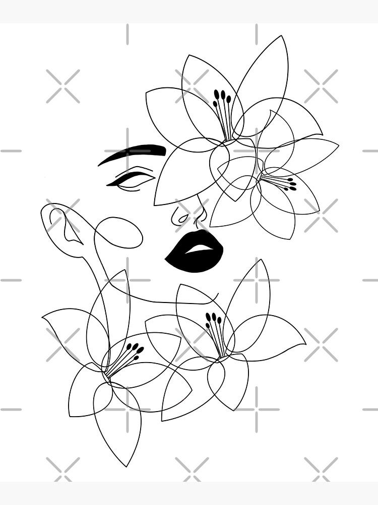 Face Floral Line Art Tote Bag by Valeria Art Boutique