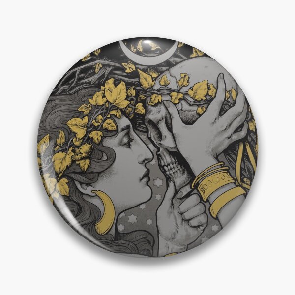 avec un crâne humain et bélier dans un cadre botanique. Badge