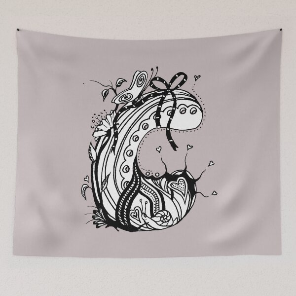 Item preview, The Letter C Alphabet Aussie Tangle in Black and White Transparent Background designed and sold by Heatherian.