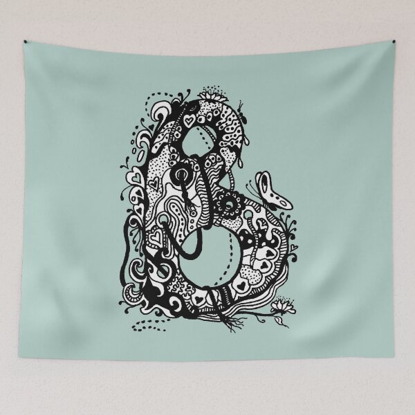 Item preview, The Letter B Alphabet Aussie Tangle in Black and White Transparent Background designed and sold by Heatherian.