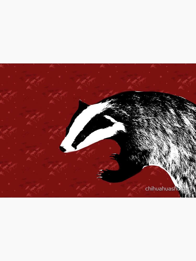 Badger on botanical red pattern by chihuahuashower