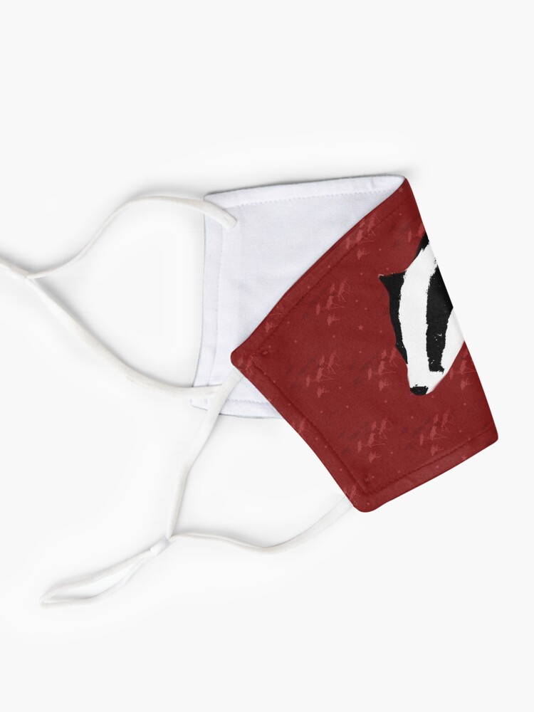 Alternate view of Badger on botanical red pattern Mask