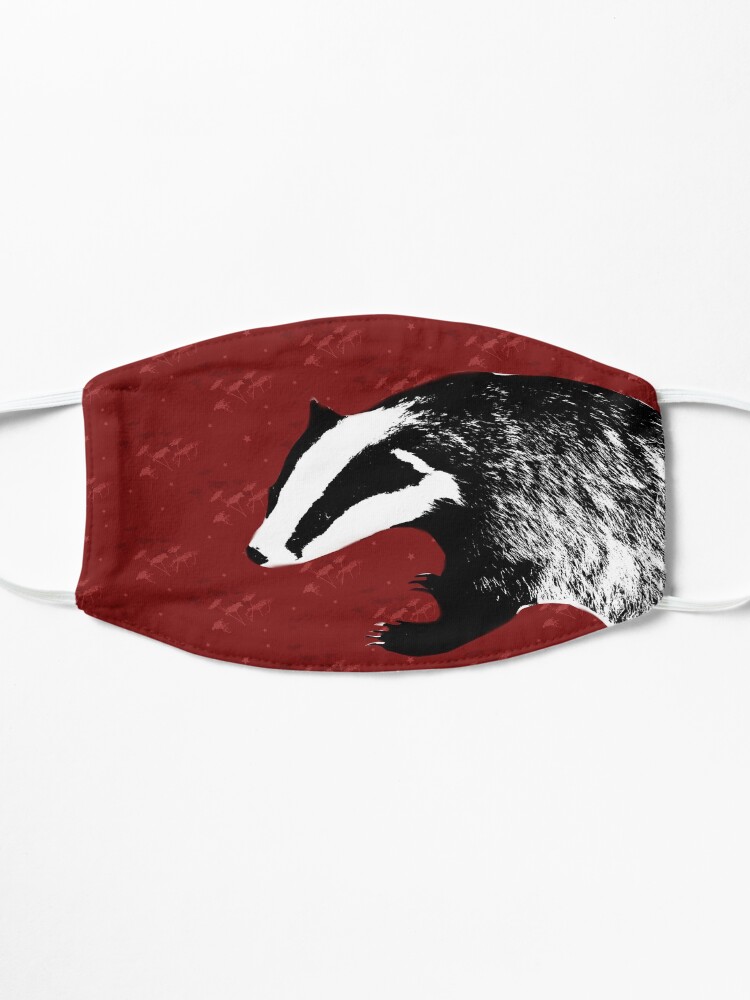 Alternate view of Badger on botanical red pattern Mask