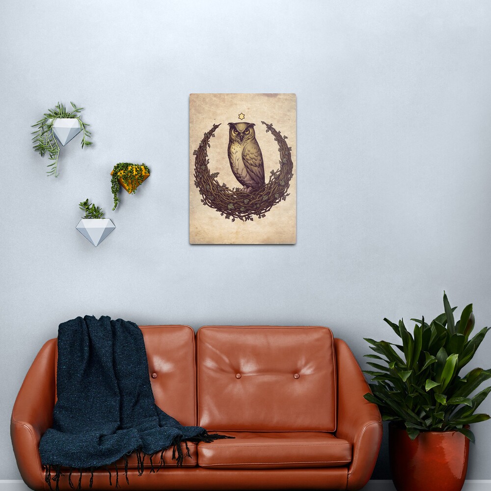 Owl Hedera Moon Metal Print