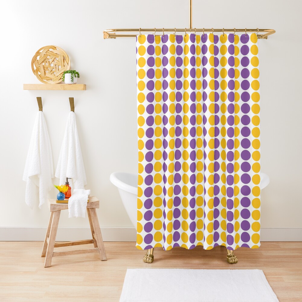 "Modern Yellow Purple Polka Dots Pattern" Shower Curtain by semas