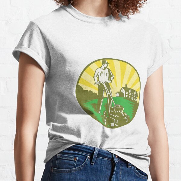 Gardener Mowing Lawn Mower Retro Classic T-Shirt