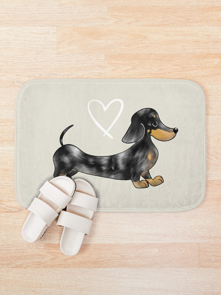 Dachshund Pet Dog Bath Mat Long Haired Black Tan Miniature Doormat