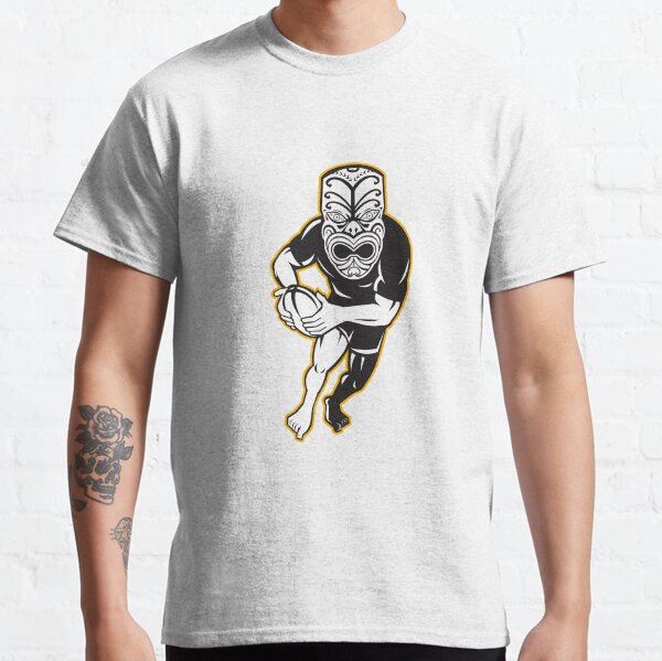Maori Mask Rugby Player Running With Ball Classic T-Shirt