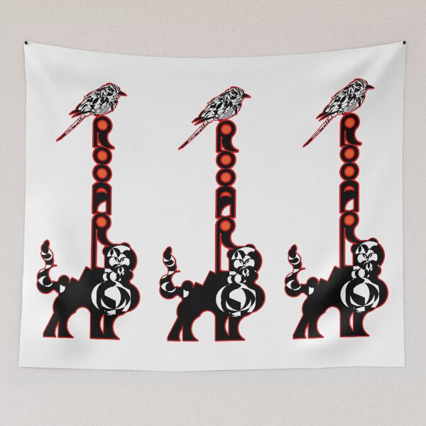 Item preview, Companions in Roar v6- Logoart with the word “Rooar” placed vertically on a feline's back and a bird on top decorated inside red stroke.  designed and sold by BDLVandFriends.