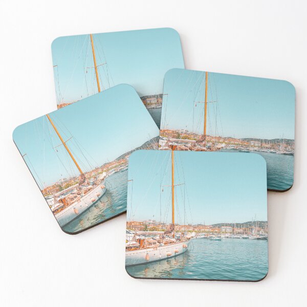 Item preview, Luxurious Yachts And Boats Print, Cannes Harbor Port, Mediterranean Sea Print, Blue Teal Print, Travel Cannes France Landscape designed and sold by radub85.