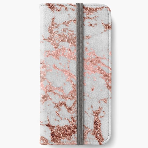 Stylish white marble rose gold glitter texture image iPhone Wallet