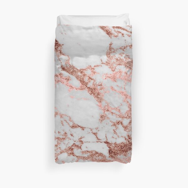 Image de texture de marbre blanc élégant or rose en paillettes Housse de couette