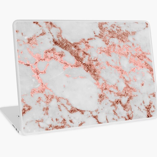 Stylish white marble rose gold glitter texture image Laptop Skin