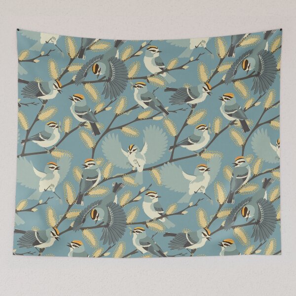 Item preview, Golden-crowned Kinglets in a Pussy Willow (Dawn) designed and sold by JadaFitch.