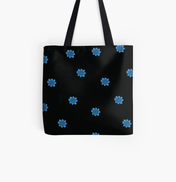 Psychedelic blue flower All Over Print Tote Bag