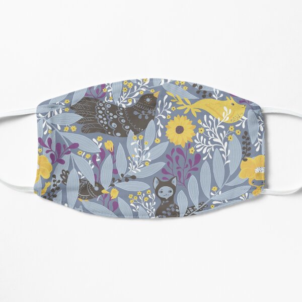 Whimsical blue garden with yellow flowers Flat Mask