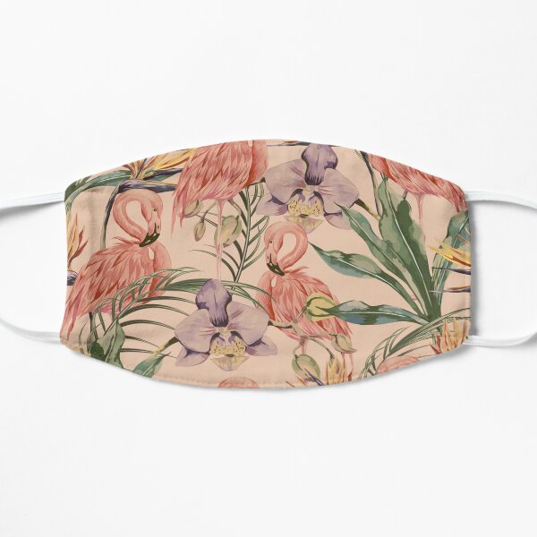 Tropical birds pink flamingo exotic flowers bird of paradise seamless pattern Mask