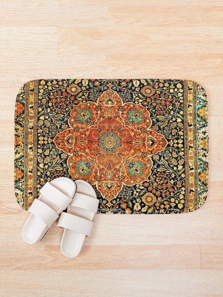 "Antique Persian Mohtashem Kashan Rug Print" Bath Mat for Sale by