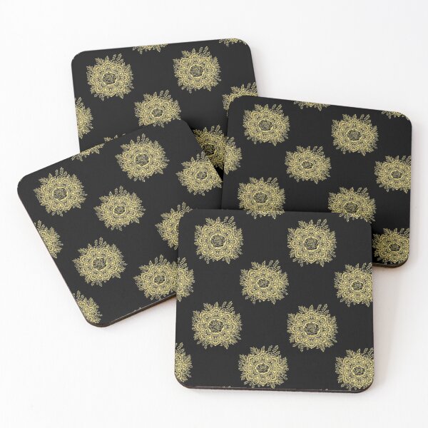Item preview, Golden flower Mandala pattern on a black background designed and sold by rodmendonca.