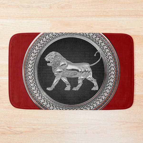 Item preview, Silver Assyrian Lion on Black and Silver Medallion over Red Velvet designed and sold by Serge Averbukh Art Studio.