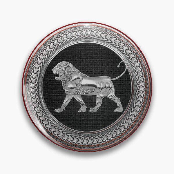 Item preview, Silver Assyrian Lion on Black and Silver Medallion over Red Velvet designed and sold by Serge Averbukh Art Studio.