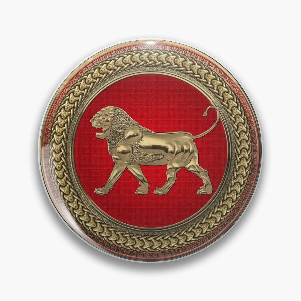 Item preview, Gold Assyrian Lion on Red and Gold Medallion over White Leather designed and sold by Serge Averbukh Art Studio.