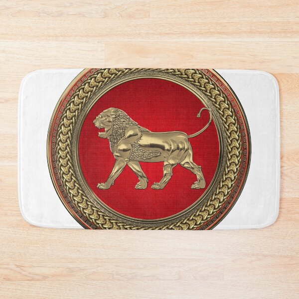 Item preview, Gold Assyrian Lion on Red and Gold Medallion over White Leather designed and sold by Serge Averbukh Art Studio.
