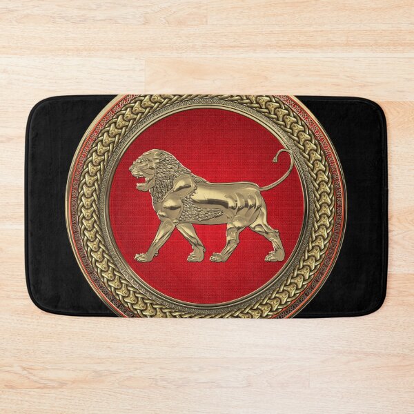 Item preview, Gold Assyrian Lion on Red and Gold Medallion over Black Velvet designed and sold by Serge Averbukh Art Studio.