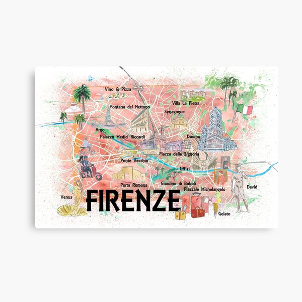 Item preview, Florence Italy Illustrated Map with Roads Landmarks and Highlights designed and sold by artshop77.