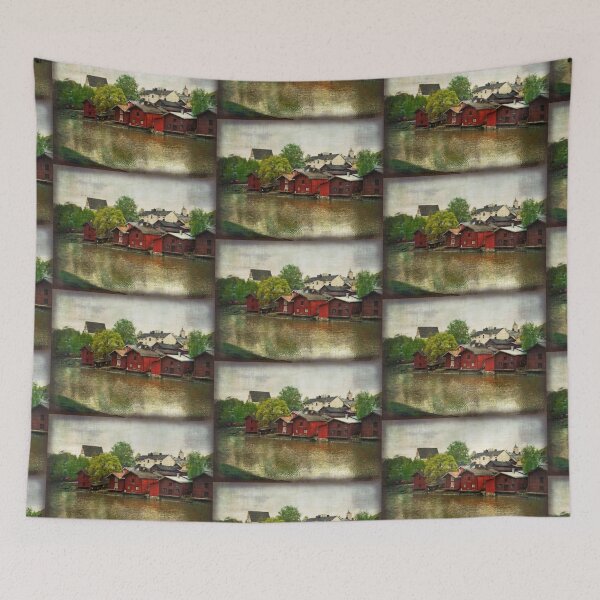 Item preview, Red Buildings Along the River designed and sold by Lucinda Walter.